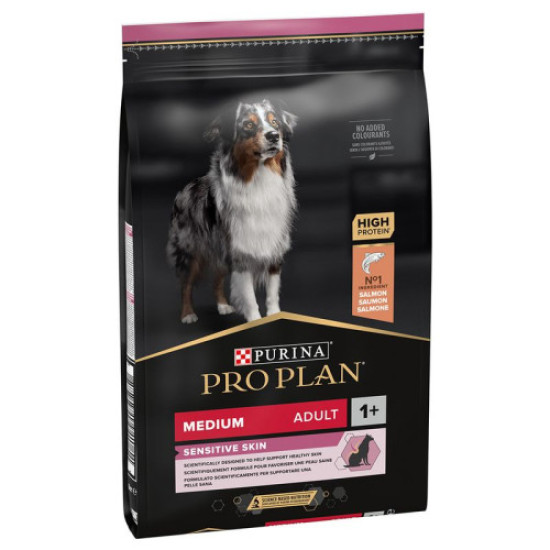 Purina Pro Plan Dog Medium Adult Sensitive Skin – Hrană Uscată pentru Câini Adulți de Talie Medie cu Somon – 10 kg